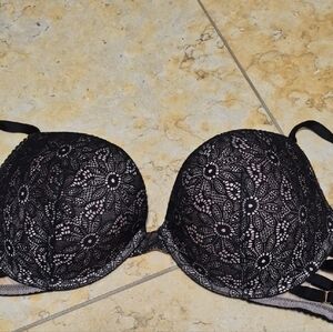 Victoria's Secret Black Lace Bra with Floral Pattern